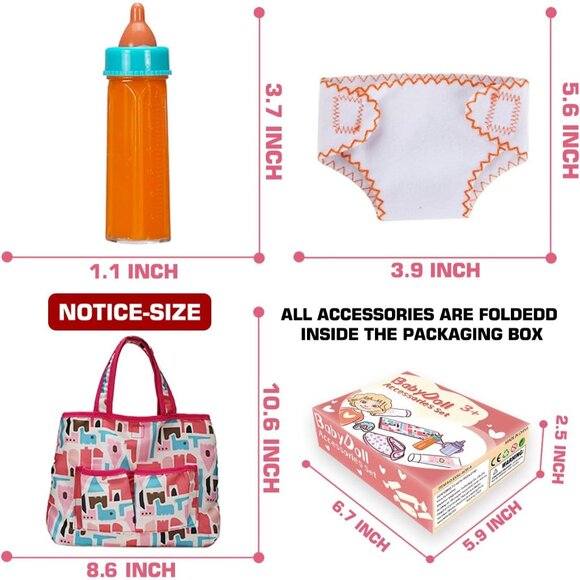 🆕 Baby Doll Play Set Pink Feeding Diaper Bag Magic Bottle Changing Mat Toddler - Picture 3 of 6